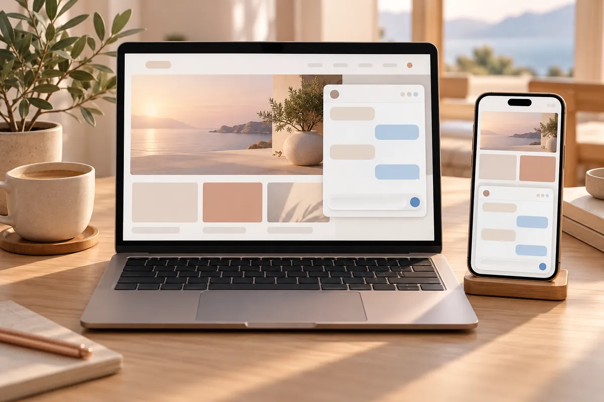 A website on a laptop and a phone with the chat window open