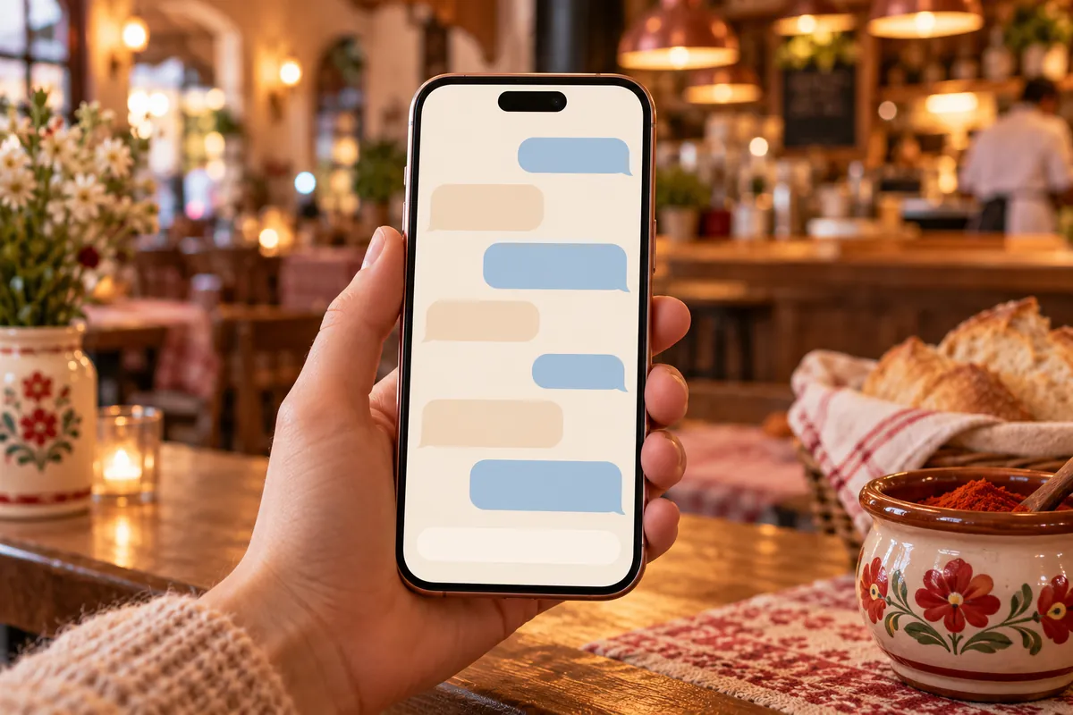 A Hungarian-language chatbot conversation on a smartphone