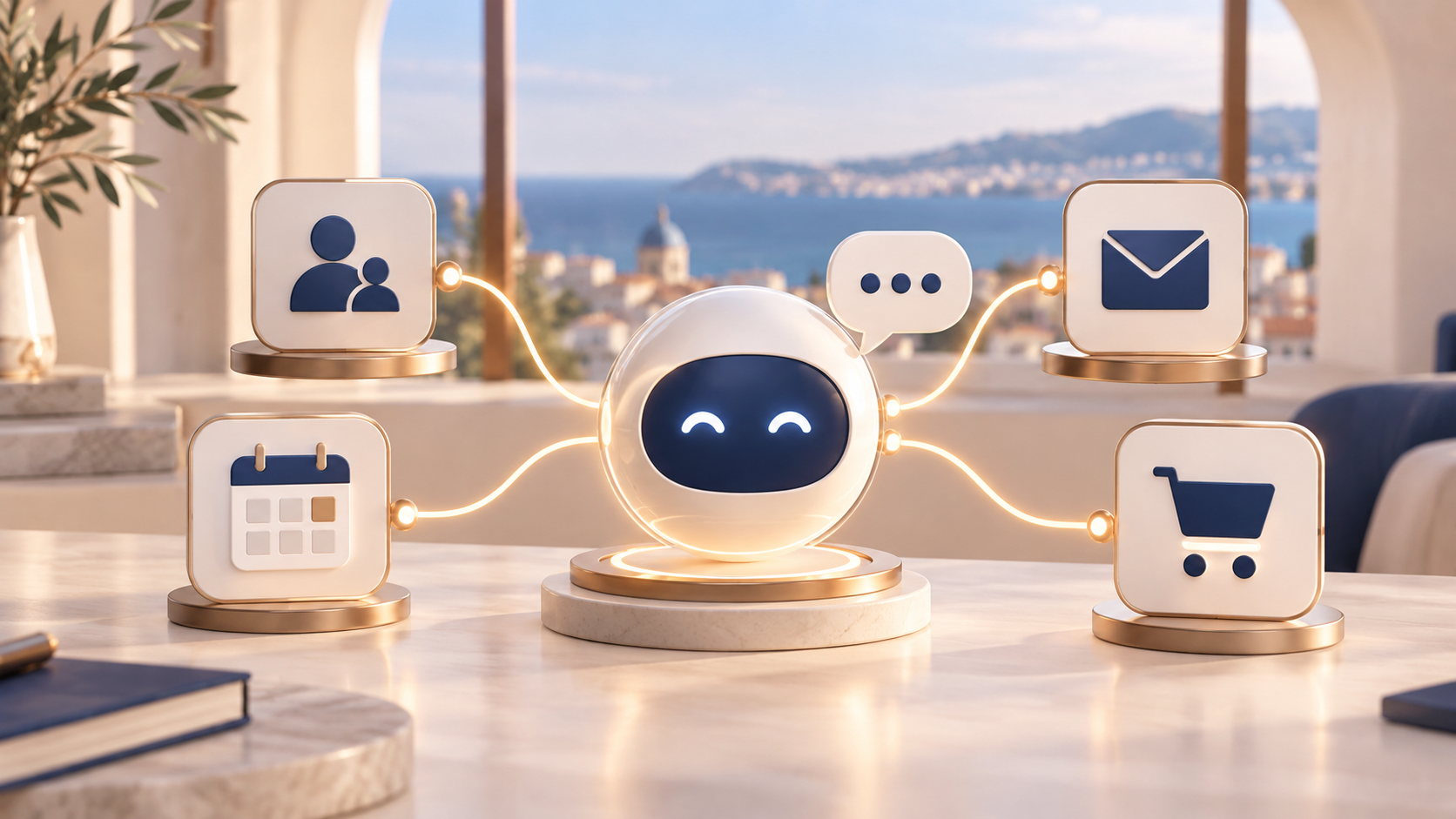 Illusztráció: AI chatbot integrációk: CRM, naptár, e-mail és webshop érthetően